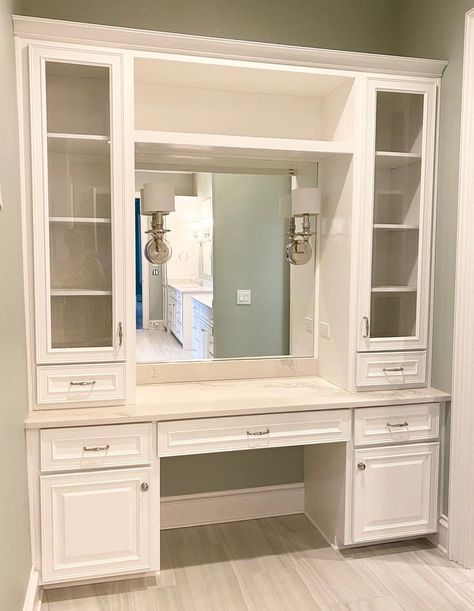 Storage In Closet, Closet With Vanity, Vanity In Bedroom, Master Vanity, Perfect Laundry Room, Master Closet Design, Built In Vanity, Closet Vanity, Desain Pantry