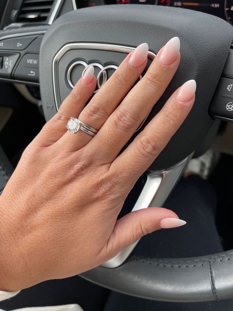 Almond shaped ombre nails #ombrenails #dipnails #naturalnails #audi #tiffanysolitaire Ombré Dip Nails, Ombre French Nails, Acrylic Nails Almond Shape, Engagement Nails, Pink Ombre Nails, Ombre Acrylic Nails, Dip Nails, Almond Acrylic Nails, Almond Shaped