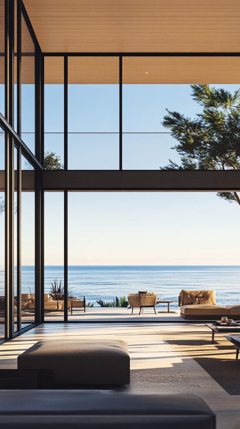 Modern beachfront house with expansive sea-facing windows Modern Beachfront House, Beachfront House, Coastal Living, Language English, The Sea