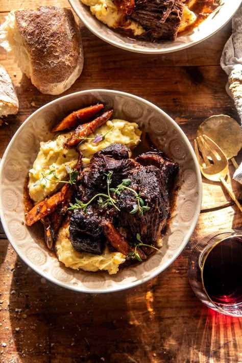 Red Wine Braised Pot Roast | halfbakedharvest.com Half Baked Harvest Cider Braised Short Ribs, Red Wine Braised Pot Roast, Wine Braised Pot Roast, Parsley Mashed Potatoes, Braised Pot Roast, Braised Short Ribs Recipe, Root Vegetables Recipes, The Original Dish, Whipped Potatoes