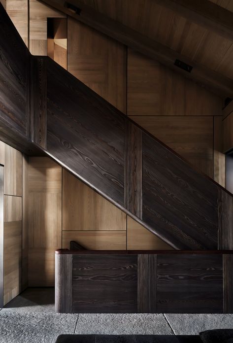 印际 - Christian Liaigre | Chalet St Moritz Christian Liaigre, Stair Handrail, St Moritz, Interior Stairs, Wood Interiors, Top Interior Designers, Stair Railing, Staircase Design, Stairs Design