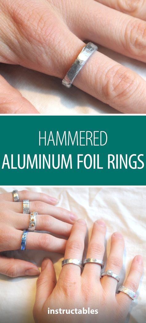 Art Rings Jewelry, Aluminum Jewelry Tutorials, Tin Foil Jewelry, Jewelry From Aluminum Cans, Tinfoil Jewelry, Aluminum Foil Jewelry, Crafts With Aluminum Foil, How To Make Metal Jewelry, Aluminum Foil Art Diy