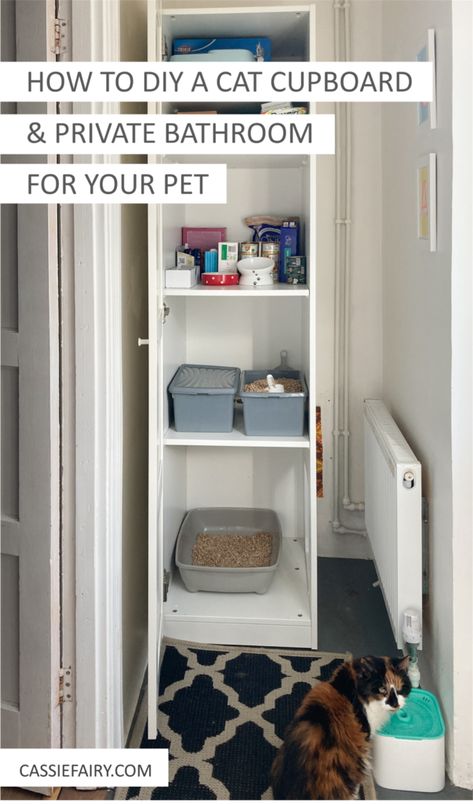 How to DIY a cat cupboard and private bathroom for your pet Cat Litter Tray Ideas, Cat Cupboard, Furniture Upcycling, Cat Litter Tray, Pet Organization, Cat Essentials, Litter Tray, Duck Tape, Cupboard Doors