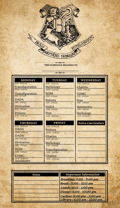 Hogwarts Timetable, Harry Potter Script, Harry Potter Classes, Harry Potter Spell Book, Hogwarts Classes, Harry Potter Scrapbook, Harry Potter School, Citate Harry Potter, Harry Porter