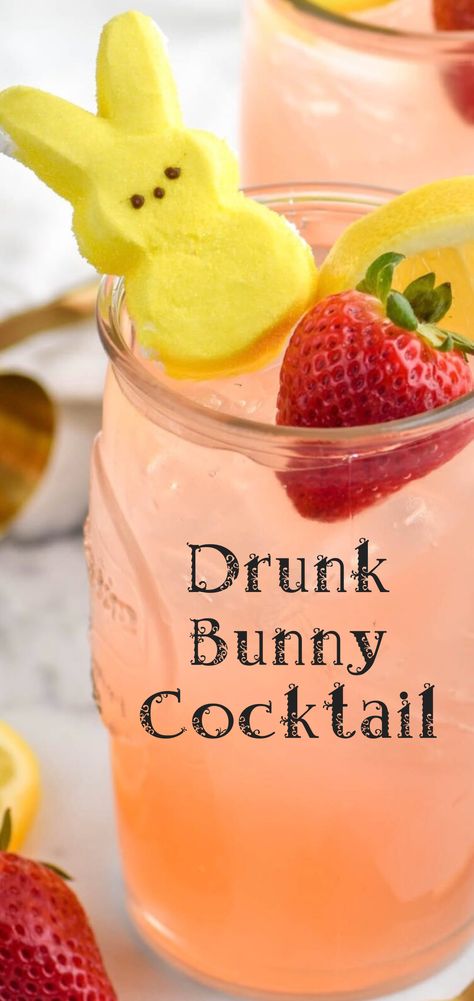 Peep Cocktail Recipe, Easter Bunny Drinks Alcohol, Peeps Cocktail Easter, Easter Brunch Drink Ideas, Easter Bunny Punch Drink, Easter Bunny Cocktails, Adult Easter Brunch, Drunken Bunny Drink, Easter Punch Recipes Alcohol