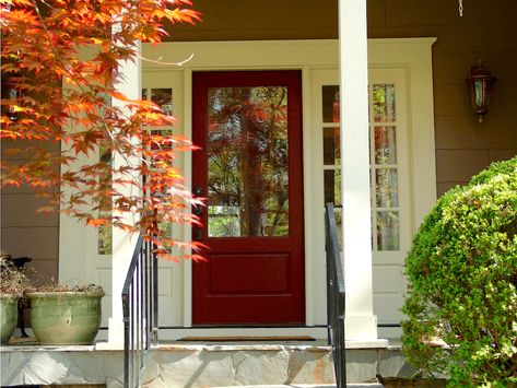 20 Favorite Exterior Paint Colors + Doors and Trim | Laurel Home Burgundy Paint Colors, White Exterior Paint Colors, Burgundy Paint, Best Exterior Paint, Red Front Door, Door Paint Colors, Oxblood Red, Exterior Paint Colors For House, Traditional Exterior