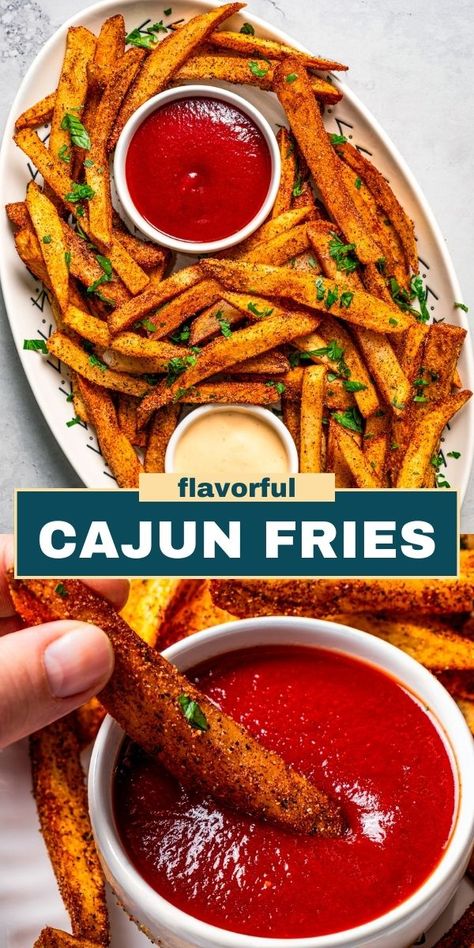 Shake up your French fry routine with these Cajun fries! Fried to perfectly crispy golden brown and tossed in a savory, smoky, spicy seasoning, these dip-able goodies will wow your taste buds. Spicy Fries, Rotel Fries, Cajun Fries Recipe, Dirty Fries, Cajun Seasoning Mix, Cajun Fries, French Fries Recipe, Homemade French Fries, Best Macaroni Salad