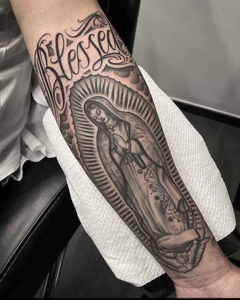 Guadalupe Leg Tattoo, Virgin Mary Sleeve Tattoos Men, Mexican Tattoo Ideas For Men Forearm, Virgin Mary Shoulder Tattoo, Tattoo Ideas Female Mexican, Faith Forearm Tattoo Women, Virgen De Guadalupe Tattoo Ideas Forearm, Virgin Guadalupe Tattoo, Lady Guadalupe Tattoo