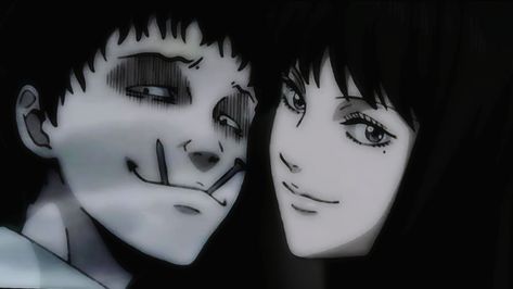 Junji ito Junji Ito, Two People, Make Up, Black And White, Hair, Anime, White, Black