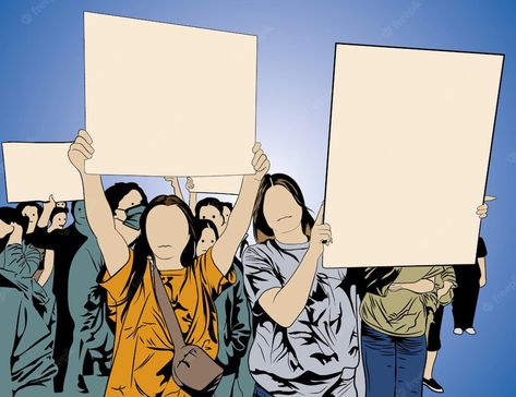 Demonstration Illustration, Protest Banner, People Power Revolution, Crowd Of People, Student Protest, Blank Banner, Protest Signs, Magazine Illustration, People Women