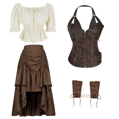 PRICES MAY VARY. This is a set of Halloween Viking pirate costumes, including a drawstring short sleeved pirate women's shirt, a women's medieval waist, a medieval Victorian court style skirt, and two drawstring designed Viking wristbands, The four piece cultural revival waist skirt is made of high-quality polyester fabric, reliable in quality and not easily deformed, comfortable and breathable, and can be reused for a long time Matching, This steampunk costume set features a sexy red pirate suit, classic black and red paired with a court Gothic waist skirt, and a retro brown Renaissance dress set in three colors for you to choose from, The pirate shirt is designed with elastic folds on the waist and shoulders, providing flexibility in matching and meeting your different Halloween dressing Viking Outfit Woman, Pirate Outfit Women, Camp Costume, Viking Halloween Costume, Halloween Victorian, Viking Pirate, Halloween Steampunk, Women Steampunk, Pirate Dress