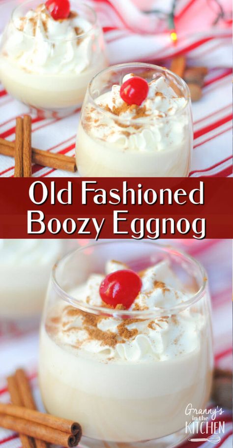 An old fashioned eggnog recipe...with a BIG kick! This boozy eggnog has been in our family for generations and is hands-down the best version of the drink you'll ever try! Spiked Eggnog Recipe, Boozy Eggnog, Eggnog Recipe Spiked, Alcoholic Eggnog, Eggnog Cocktail, Eggnog Drinks, Eggnog Recipe Homemade, Xmas Drinks, Spiked Eggnog