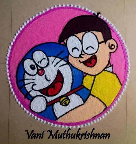 Cartoon Rangoli Designs For New Year, Rangoli Cartoon Design, Shinchan Rangoli, Doraemon Rangoli, Doremon Rangoli, Diva Rangoli Design, Rangoli Designs Ram Sita, New Year Rangoli Design Cartoon, Bhai Duj Rangoli