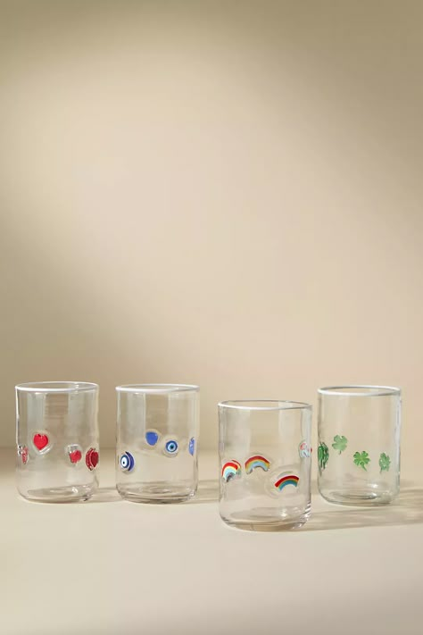 Lucky Charm Juice Tumbler Icon Glasses, Set of 4 | Anthropologie UK Anthropologie Glasses, 1st House, Juice Glasses, Glassware Collection, College Apartment, Future Apartment, Pressed Glass, Shot Glasses, Dream House Decor