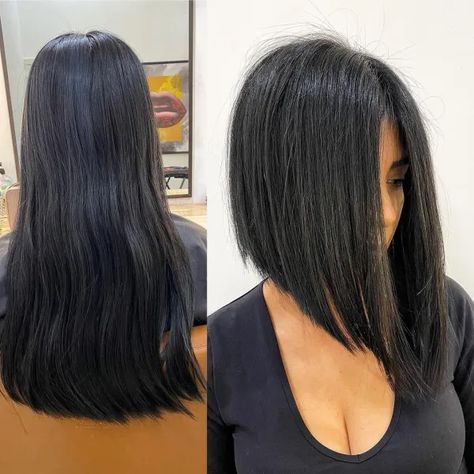 Inverted Haircut, Angled Bob Haircuts With Bangs, Tuns Bob Lung, Very Long Bob, Bob Lung, Long Angled Bob, Haircuts Women, Inverted Long Bob, Inverted Bob Haircuts