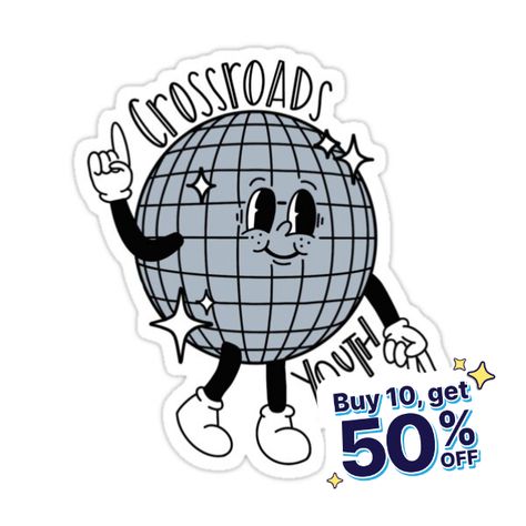 Decorate laptops, Hydro Flasks, cars and more with removable kiss-cut, vinyl decal stickers. Glossy, matte, and transparent options in various sizes. Super durable and water-resistant. Crossroads youth Cartoon Disco Ball, Old School Cartoons, Santa Fe Wedding, Disco Music, Funny Doodles, Sticker Cute, Disco Ball, Retro Design, Old School