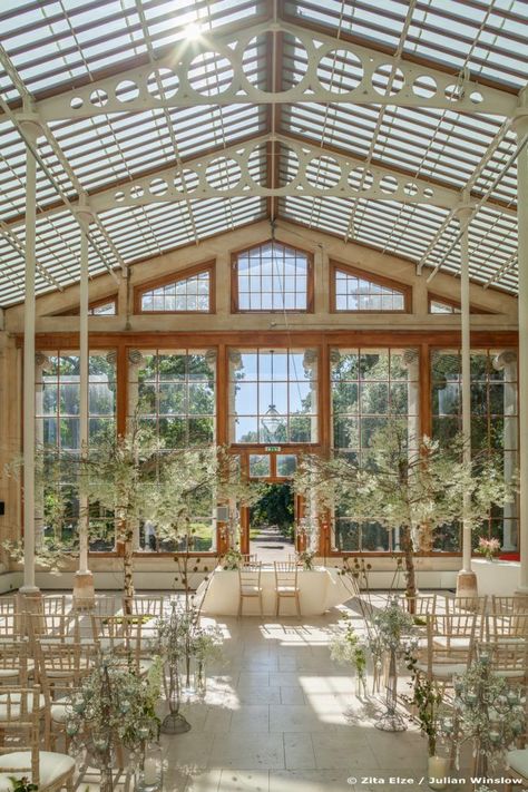 Apr 25, 2017 - As blossom abounds and the wedding season flourishes, we’re sharing images from our favourite local venue, Kew Gardens. The Royal Botanic Gardens’ iconic Nash Conservatory, set up for an enchanted real wedding ceremony by Zita, is dressed almost entirely in white flowers and poised for the groom, bride and guests’ arri… Kew Gardens Wedding, Palace Wedding, Cottage Wedding, Garden Weddings Ceremony, Greenhouse Wedding, Dream Wedding Venues, Garden Wedding Venue, Wedding Venue Inspiration, Wedding Ceremony Flowers