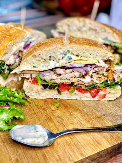 Summer Panini Recipes, Hot Ciabatta Sandwich Recipes, Roast Chicken Sandwich Recipes, Sandwich On Ciabatta Bread, Chicken Sandwich On Ciabatta, Vegetarian Ciabatta Sandwich, Pesto Chicken Ciabatta Sandwich, Panini Recipes Chicken, Chicken Lunch Recipes