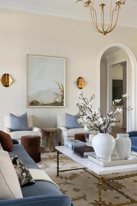 This beautiful living room designed by Bria Hammel Interiors is so simple yet perfect! #ABlissfulNest Formal Living Room Designs, Bria Hammel Interiors, Bria Hammel, Classic Living Room, Blue Living Room, Traditional Living Room, Formal Living Rooms, Formal Living, Living Room Inspiration