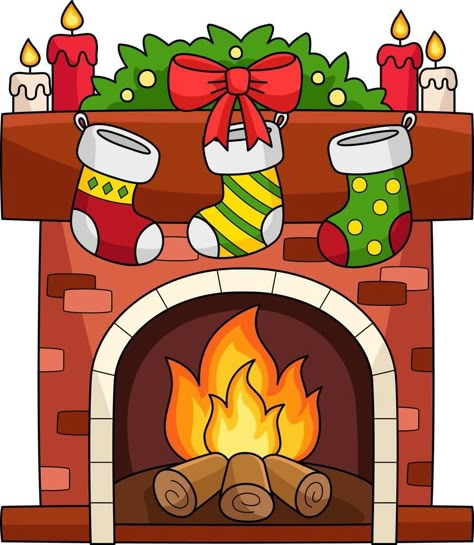 Chimney Drawing Christmas, Christmas Fireplace Clipart, Christmas Fireplace Illustration, Cartoon Fireplace, Christmas Fireplace Painting, Christmas Fireplace Drawing, Fireplace Cartoon, Drawing Ideas For Christmas, Christmas Clipart Free Printable