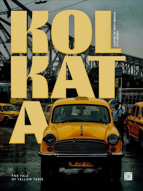 This creative poster is designed by keeping the iconic yellow taxi of Kolkata as the main element in the poster, with "Kolkata" arranged in big letters behind it to grab attention. Poster With Photography, Cool Poster Design Graphics, Graphic Poster Design Ideas, Cool Graphic Design Posters, Creative Poster Design Ideas Graphic Designers, Yadav Logo, Kolkata Poster, Kolkata Taxi, City Poster Design