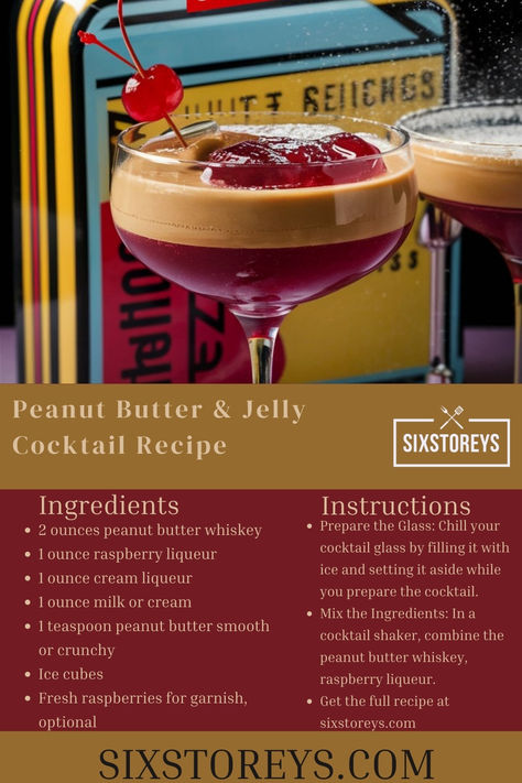 Peanut Butter & Jelly Cocktail Recipe Cocktail Shots, Raspberry Liqueur, Unique Cocktails, Cream Liqueur, Peanut Butter And Jelly, Peanut Butter Jelly, Whiskey Cocktails, Cocktail Glass, Cocktail Shaker