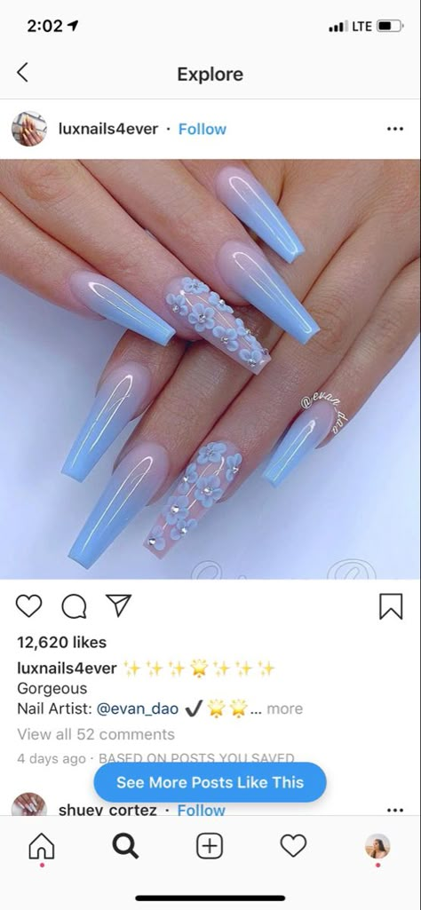 Blue acrylic 3D flowers nails by evan_dao 3d Flowers Nails, Flowers Nails, Acrylic Flower, 3d Flowers, Flower Nails, Email List, Link In Bio, Nail Art, Tools