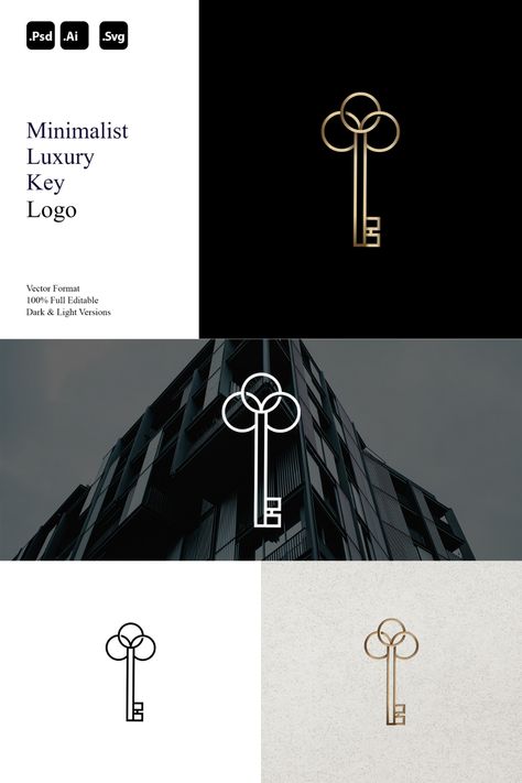 Creative Logo Design Key Logo Design, Villa Logo, Sophisticated Branding, Marriage Conference, Key Logo, Creative Logos, Chic Logo, Shape Collage, Golden Key