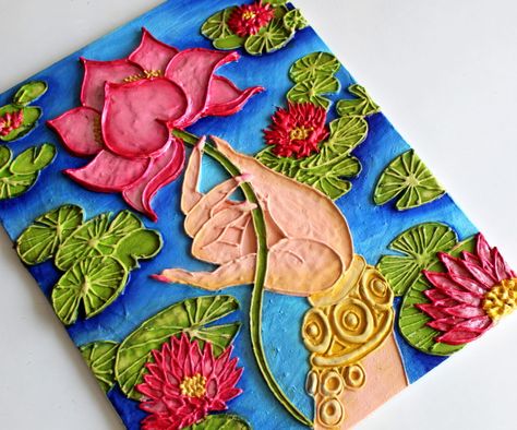 RELIEF PAINTING STEP BY STEP – CREATIVE ART Clay Art On Mdf Board, Clay Mural Art On Canvas, Lotus Lippan Art, Relief Painting Designs, Diy Canvas Art Painting Step By Step, Mdf Board Painting Ideas, Hue Color Palette, Mdf Board Art, Lip Pan Art