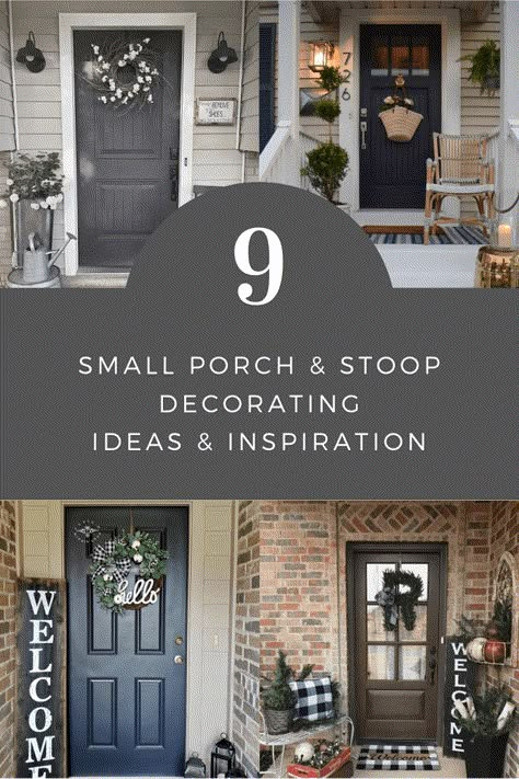 Small Porch With Bench, L Shaped Front Porch Decorating Ideas, Exterior Door Decor Ideas, Small Front Porch Potted Plant Ideas, How To Decorate A Small Front Stoop, Ideas For Front Porch Decorating, Single Door Front Porch Decor, Small Porches Ideas Entrance, Front Of House Decorating Ideas