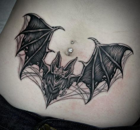 Mike Hennesy (@mikehennesy_sct) • Instagram photos and videos Goth Belly Tattoo, Goth Throat Tattoo, Bat Tattoo Ideas, Bat Tattoos, Goth Tattoos, Belly Button Tattoo, White Sketches, Set Tattoo, Belly Tattoo