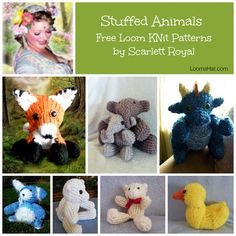 Loom Knit Stuff Animals on Round Looms. FREE patterns and video tutorial links. Loom Knit Patterns, Loom Animals, Round Loom Knitting, Knitted Stuffed Animals, Loom Crochet, Diy Sy, Round Loom, Knifty Knitter, Knitted Toys Free Patterns