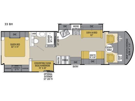 rv pursuit Coachmen Pursuit 33BH: My Personal Review on This Model Camper Flooring, Convertible Bunk Beds, Rv Floor Plans, Coachmen Rv, Class A Rv, Class C Rv, Class A Motorhomes, Tent Campers, Rv Interior