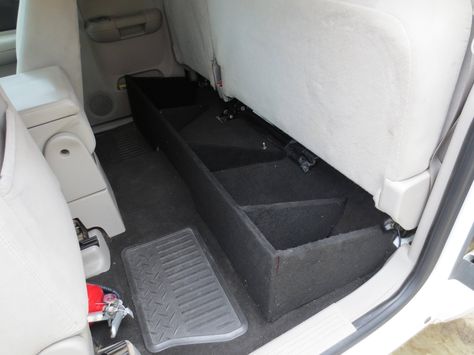 How to build a under seat storage box : How-To Articles Custom Subwoofer Box, Truck Storage Box, Work Truck Storage, Truck Bed Organization, Truck Organization, Under Seat Storage, Truck Diy, Van Storage, Truck Storage