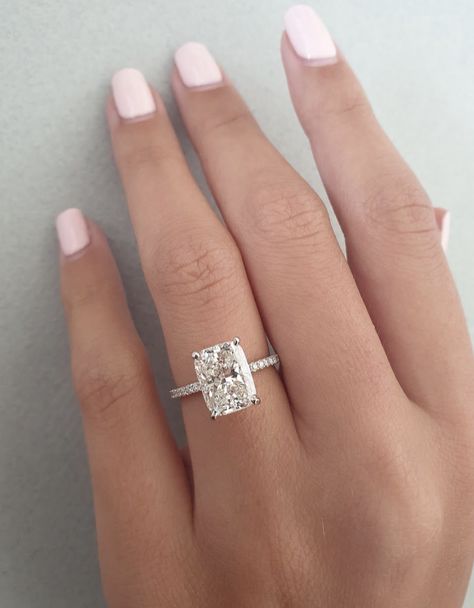 Mossinite Rings, Mossinite Engagement Rings, Moonstone Engagement Ring Set, Square Engagement Rings, Ring Inspo, Radiant Engagement Rings, Elongated Cushion, Cushion Engagement Ring, Vintage Engagement Rings Unique