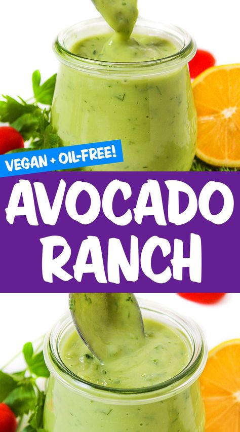 Avocado Ranch Dressing (Vegan!) Avocado Ranch Dressing Recipe, Vegan Swaps, Vegan Avocado Dressing, Creamy Avocado Ranch Dressing, Healthy Dressing Recipes, Garden Grazer, Oil Free Salad Dressing, Homemade Cashew Milk, Avocado Ranch Dressing