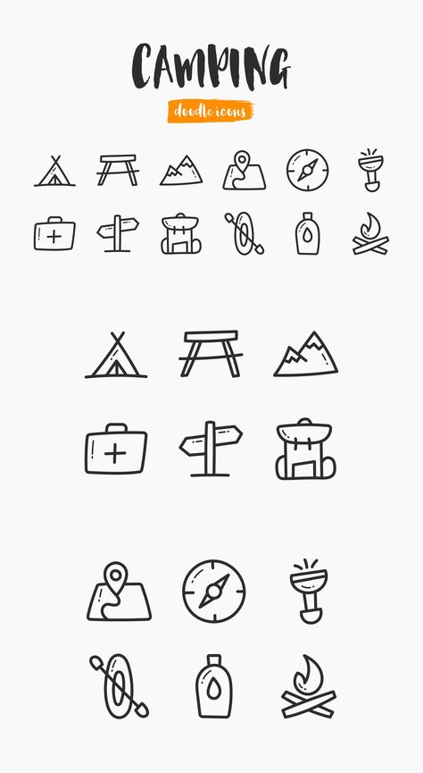 Camping Hand-Drawn Doodle Icons Camping Doodles, Website Icons Design, Small Doodles, Camping Icons, Doodle Icons, Small Doodle, Chalk Wall, Cute Easy Doodles, Easy Doodles