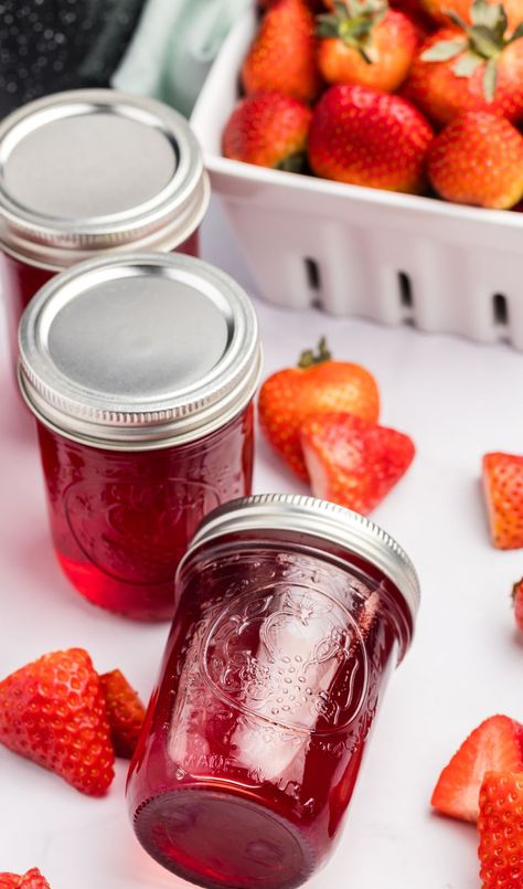 Strawberry Top Syrup Canning, Strawberry Rhubarb Syrup, Watermelon Syrup Canning, Strawberry Syrup Recipe Canning, Canning Strawberry Syrup, Strawberry Canning, Canning Strawberries, Strawberry Syrup Recipes, Watermelon Syrup