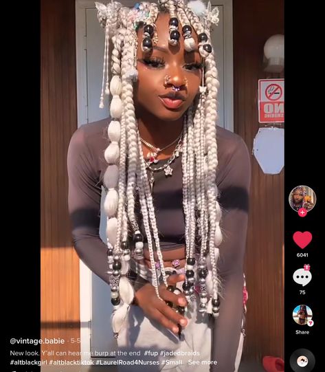 Jade Braids Black Hair, Jade Braids With Bangs, Jade Braids Tutorial, Alt Box Braids, Alternative Braids Black Women, Kawaii Black Hairstyles Braids, Jaded Braids, Jade Braids, Black Alt Hairstyles Braids