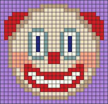 Clown Alpha Pattern, Alpha Patterns Funny, Clown Pixel Art, Scary Pixel Art, Funny Pixel Art, Pixel Grid, Grid Art, Halloween 11, Perler Ideas