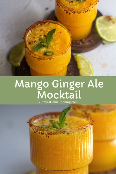 Pineapple Mango Mocktail, Mocktail Recipe Summer, Mango Mocktail Recipe, Indian Mocktail Recipe, Ginger Ale Mocktail Recipe, Summer Mocktail Recipe, Mango Mocktail, Ginger Mocktail, Fizz Mocktail