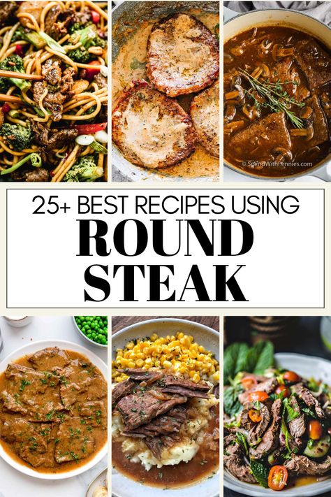 Here's some of the BEST round steak recipes that anyone can make in no time. From simple yet flavorful marinades to inventive dishes & more! Sirloin Round Steak Recipes, Beef Top Round Steak Recipes Crock Pots, Beef Bottom Round Steak Recipes Easy, Beef Round Eye Steak Recipes, Inside Round Steak Recipes, Recipes For Round Steak, Recipes With Round Steak, Cooking Round Steak, Beef Top Round Steak Recipes