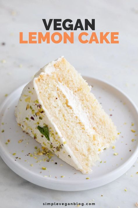 Vegan lemon cake, zesty, fluffy, and absolutely out of this world. It tastes so fresh and rich it'll become your weekly treat! #vegan #vegetarian #plantbased #veganlemoncake #vegandesserts Dairy Free Lemon Cake, Lemon Chiffon Cake, Vegan Lemon Cake, Lemon Cake Easy, Vegan Buttercream, Lemon Layer Cakes, Vegan Blog, Lemon Cake Recipe, Vegan Cake Recipes