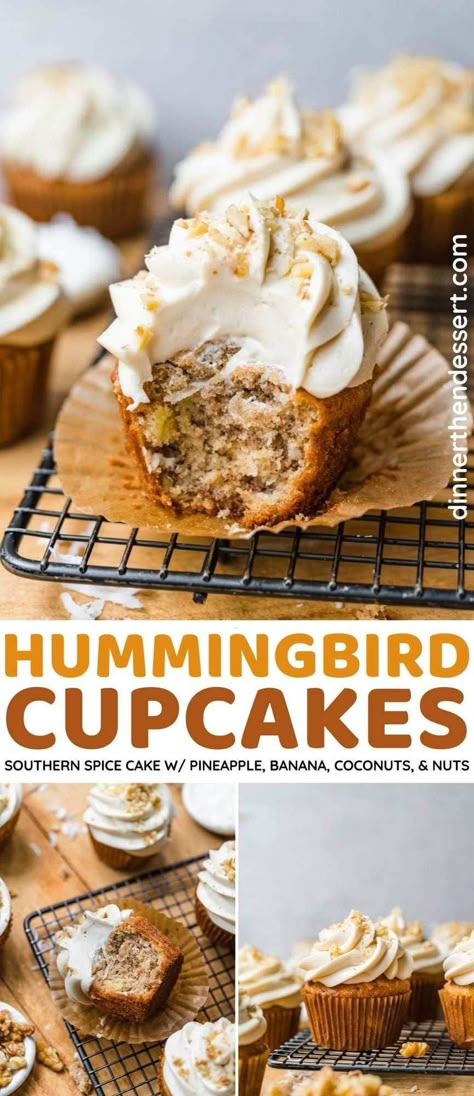 Humming Bird Cupcake, Humming Bird Cupcake Recipe, Hummingbird Cake Cupcakes, Hummingbird Cupcakes Recipe, Pineapple Cupcakes Recipes, Hummingbird Dessert, Hummingbird Cookies, Creative Cupcakes Ideas, Spice Cake Cupcakes