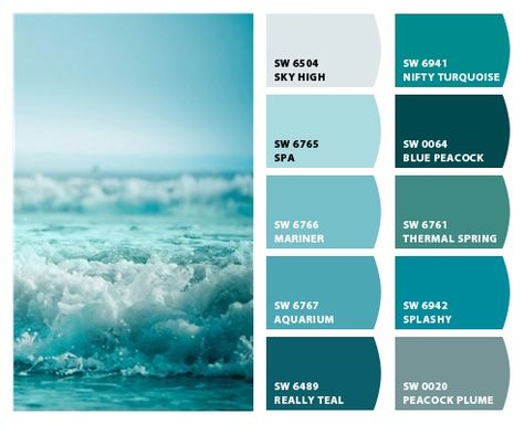 Ocean Bathroom Paint Colors, Ocean Blue Paint Colors, Redoing Kitchen, Ocean Blue Paint, Afghan Model, Ocean Palette, Aqua Bedroom, Aqua Color Palette, Ocean Color Palette