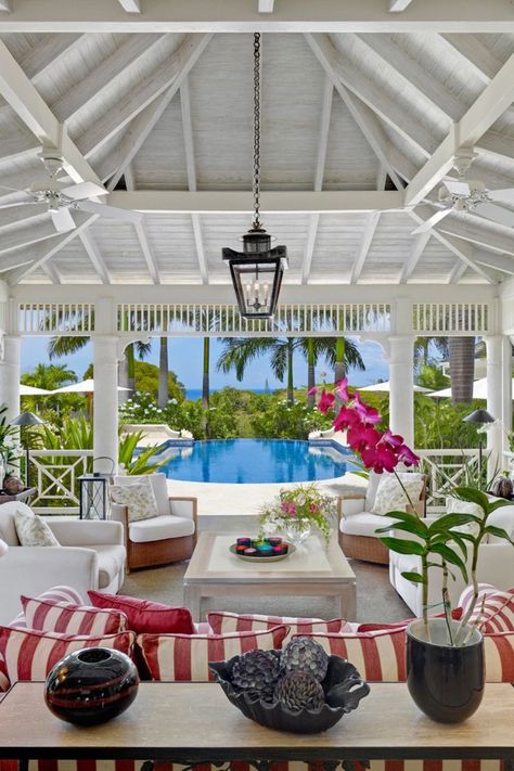 Lounge Area Interior Design, Caribbean Interior Design, Barbados Villas, Keys House, Caribbean Homes, Outdoor Lounge Area, Caribbean Style, Traditional Contemporary, Ceiling Ideas