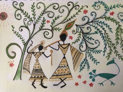 Radha Krishna : Divine Pair Warli Art Warli Art, Radha Krishna, Krishna, Art