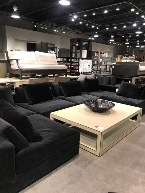 Big Comfy Black Couch, Large Black Sectional Sofa, Cloud Couch Black, Black Cloud Couch, Apartment Couch Ideas, Big Couches Living Room, U Couch, Luxury Sofa Living Room, Small Sectional