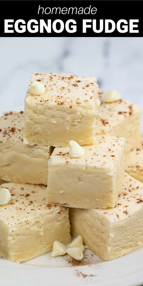 Eggnog Fudge Hot Cocoa Fudge, Eggnog Fudge Recipe, Hot Chocolate Fudge Recipe, Cocoa Fudge, Holiday Fudge Recipes, Desert Board, Cranberry Fudge, Eggnog Fudge, Holiday Fudge