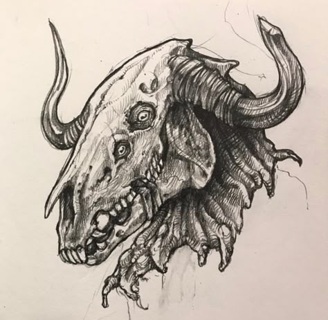 Windigo Reference Drawing, Skinwalker Drawing, Wendigo Drawing Reference, Wendigo Drawing, Demon Dog Drawing, Animal Skull Sketch, Dead Animal Drawing, Wendigo Skull Drawing, Creepy Horse Drawing